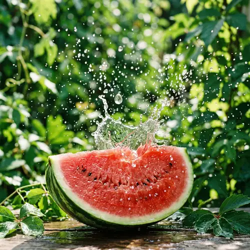 Juicy Watermelon Slice on Leafy Green Backdrop