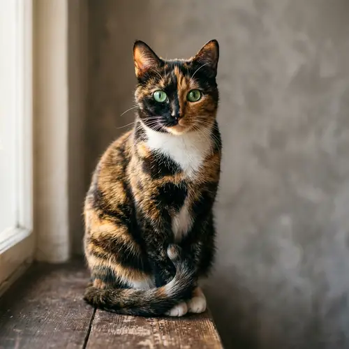 Beautiful Tortoiseshell Cat with Striking Green Eyes