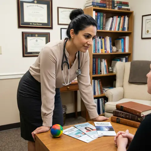 Professional Middle-Eastern Female Medical Psychologist in Clinical Setting