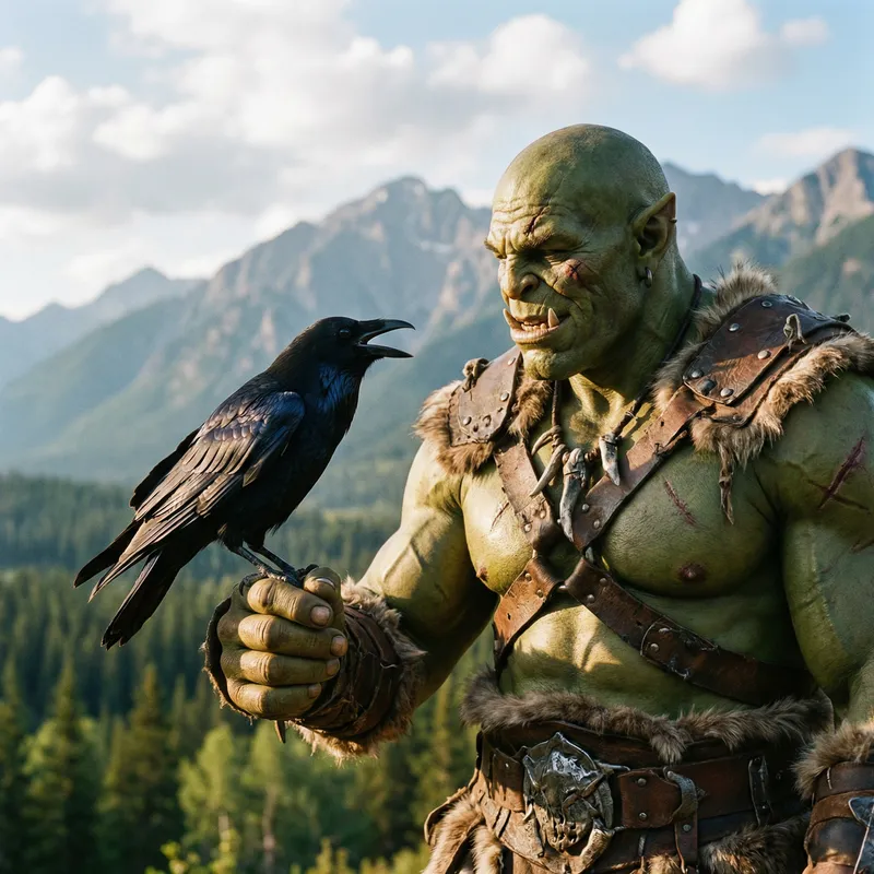 Green Orc with a Black Crow: A Unique Bond
