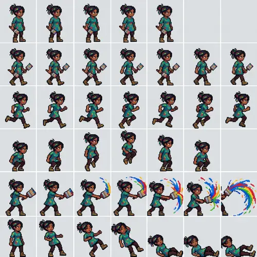 South Asian Female Artist Pixel Art Sprite Sheet