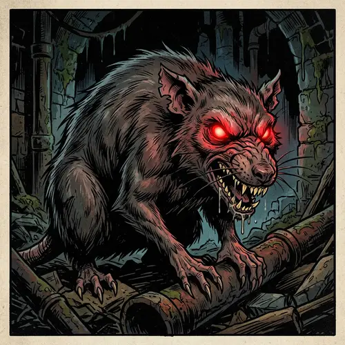 Demonic Rat with Glowing Red Eyes - Horror Comic Style