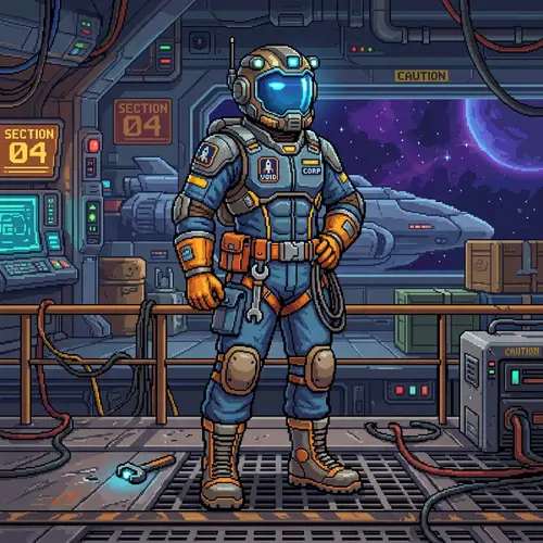 Retro 2D Pixel Art Spaceship Worker Character