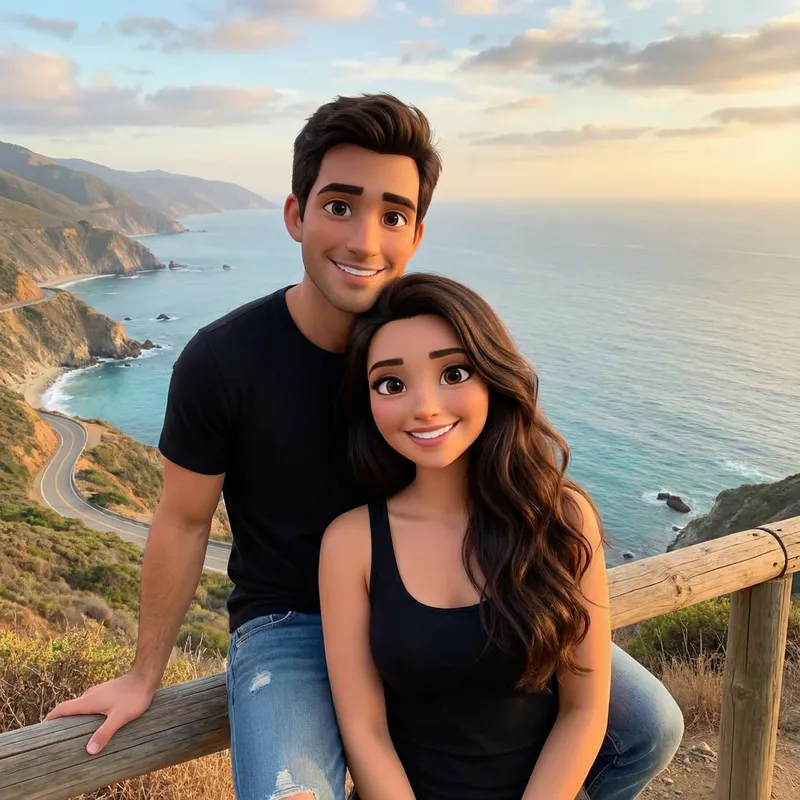 Pixar Couple at Coastal Viewpoint - Smiles & Style