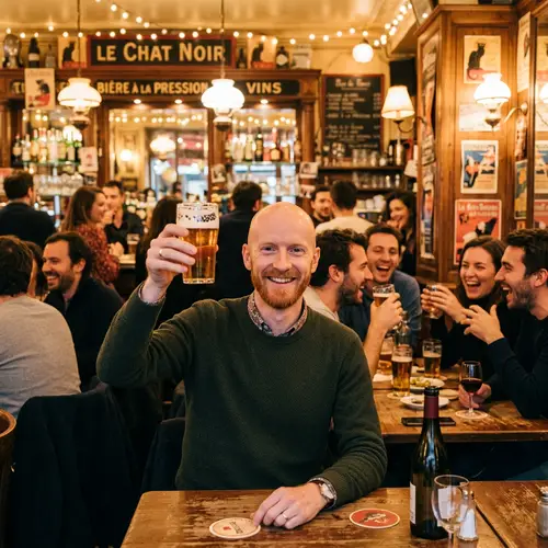 Charming Bar Scene with Cheerful Patrons and Cozy Ambiance