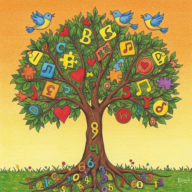 Colorful Pencil Drawing of a Unique Tree