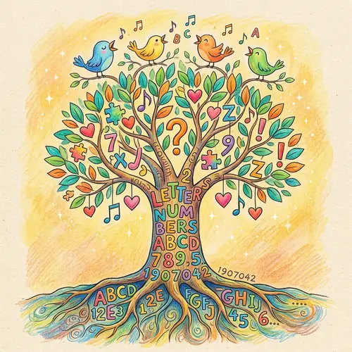 Colorful Pencil Drawing of a Unique Tree