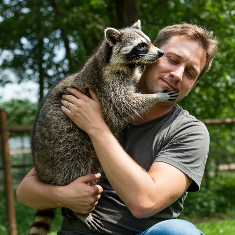 Raccoon Hugging a White Guy - Cute Moments