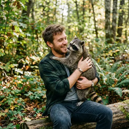 Raccoon Hugging a White Guy - Cute Moments