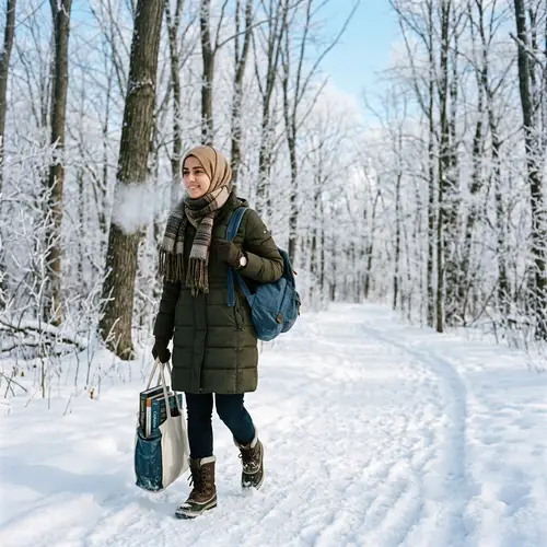 Muslim Student in Winter: Scholarly Pursuits in Snowy Landscape