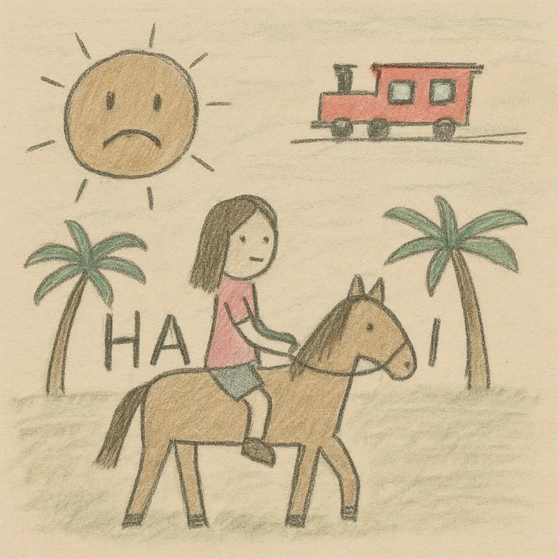 Simple Childlike Drawing of Hawaii Scene