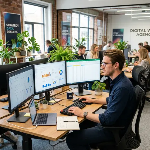 Professional Caucasian Man in Digital Marketing Office