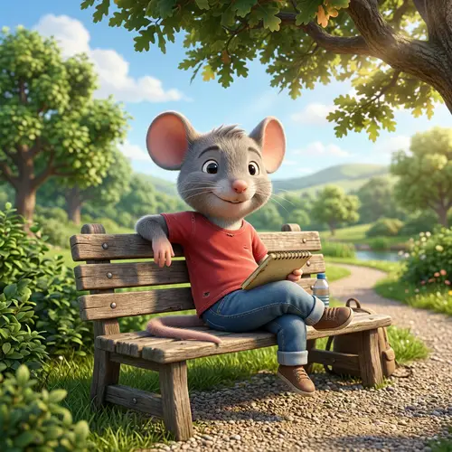 Relaxed Anthropomorphic Mouse 3D Illustration in a Tranquil Park