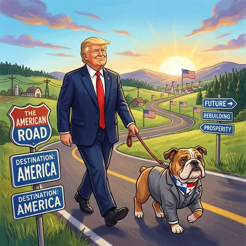 Trump Walking with Unique Dog on American Road