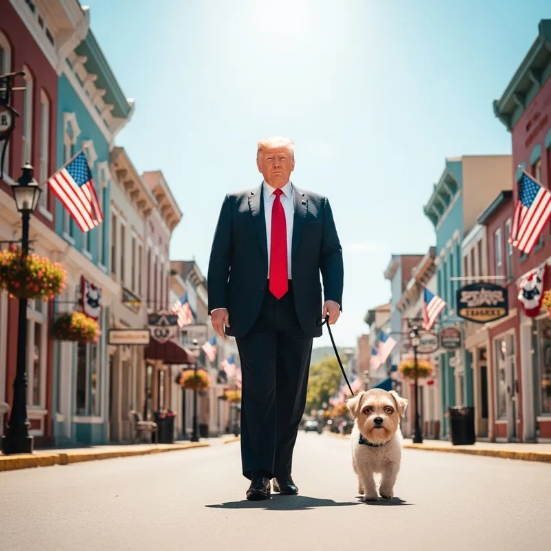 Trump Walking with Unique Dog on American Road