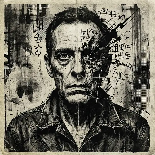 Distressed Grunge Art - Gaunt Man in Lithograph Style