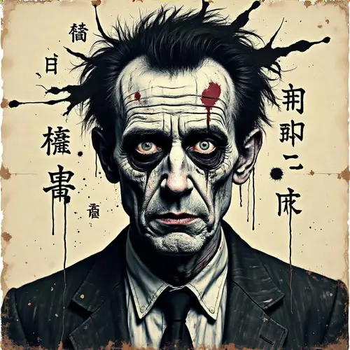 Distressed Grunge Art - Gaunt Man in Lithograph Style