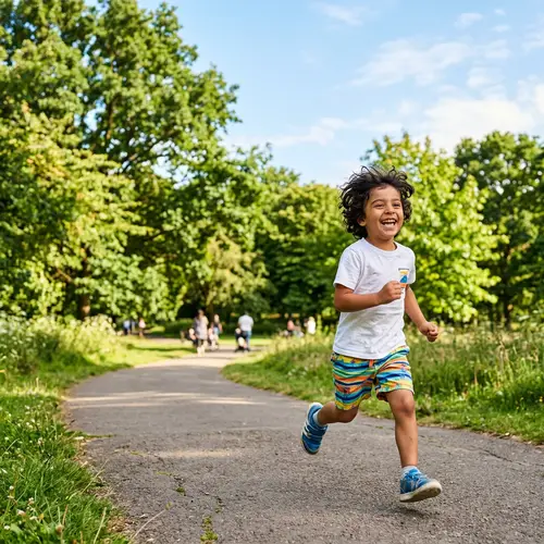 Joyful Middle-Eastern Boy Running in Colorful Park | Happy Child Playing Outdoors