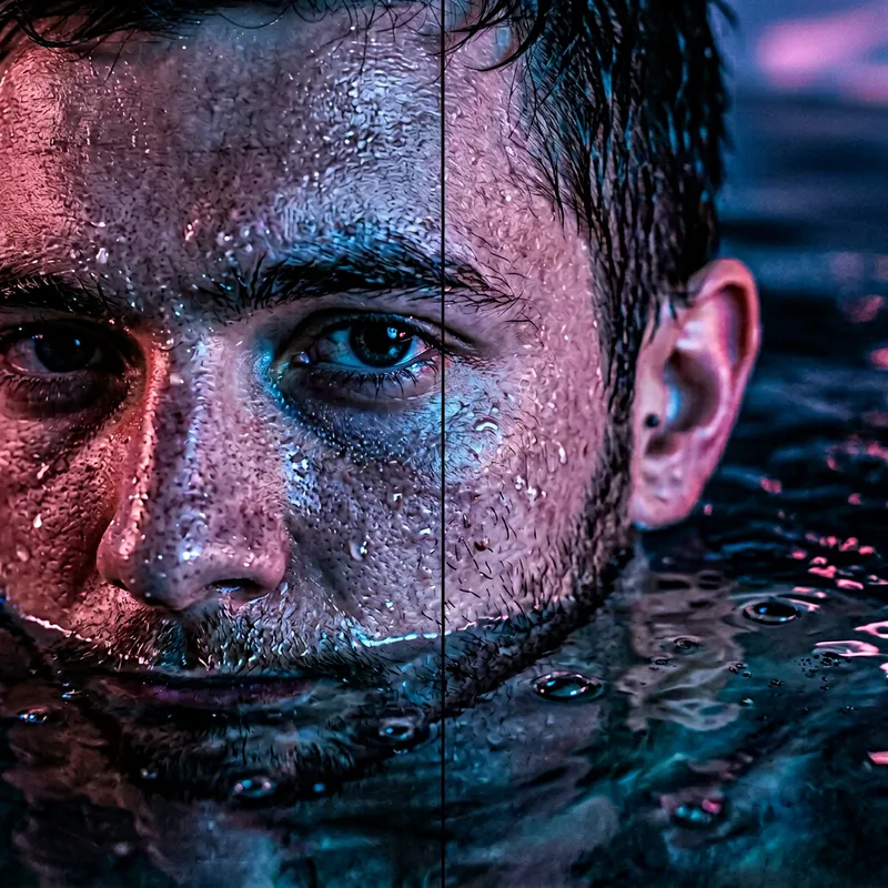 Hyper-Realistic Young Man's Portrait in Neon Light