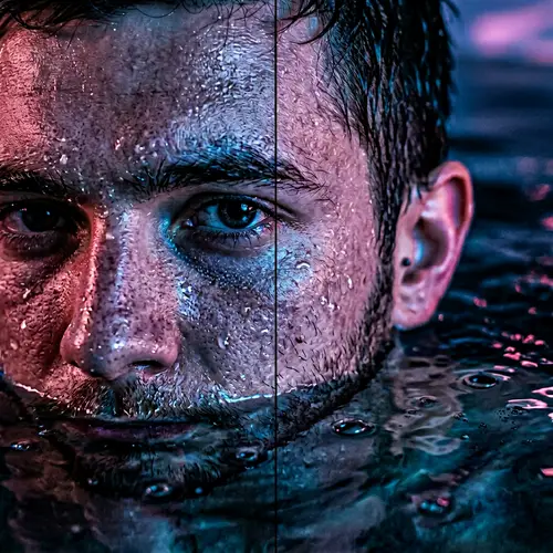 Hyper-Realistic Young Man's Portrait in Neon Light