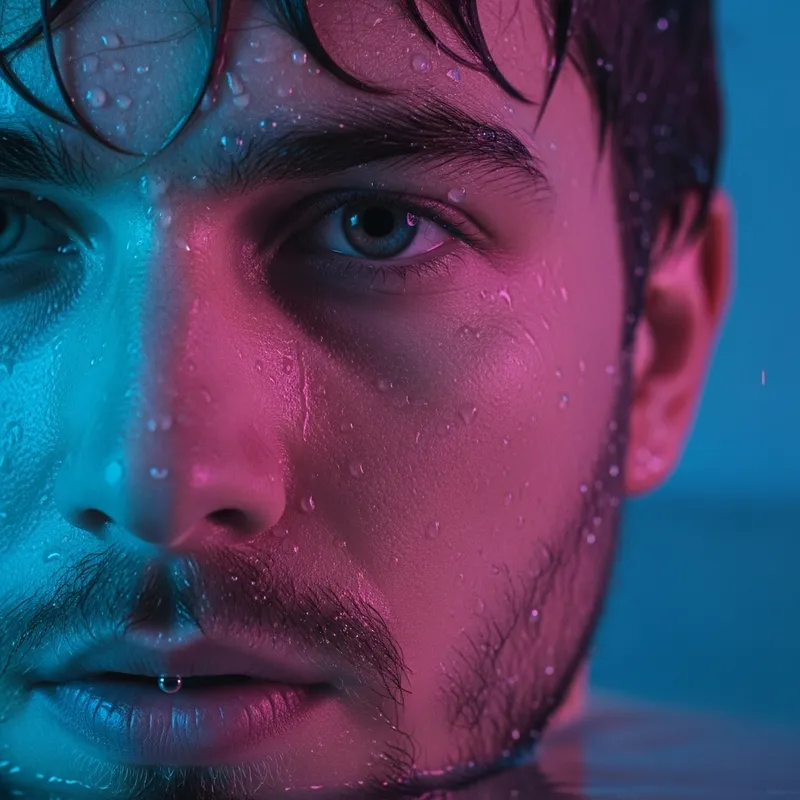 Hyper-Realistic Young Man's Portrait in Neon Light