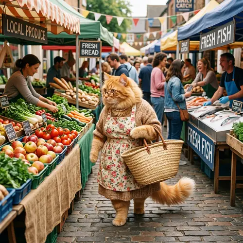 Chubby Orange Cat Mom Visits Market for Fresh Food