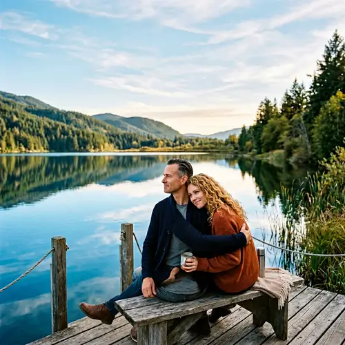 Tranquil Lake Scene with Loving Couple | Peaceful Nature Beauty