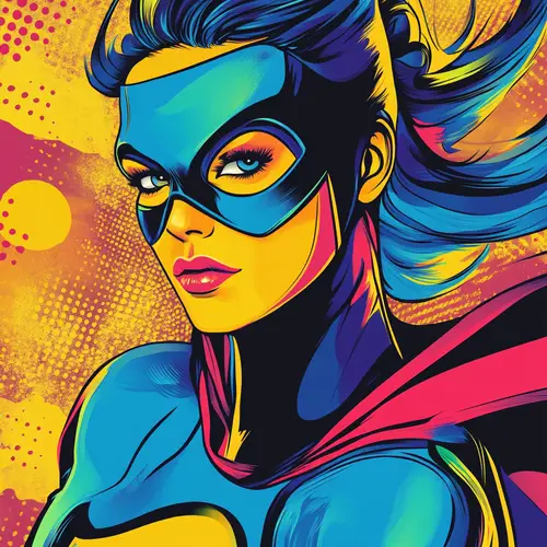 Dynamic Female Superhero Illustration in Pop Art Style