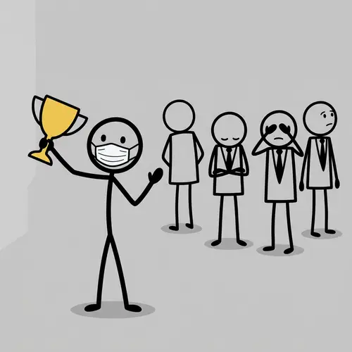 Masked Stickman with Trophy: A Bold Statement