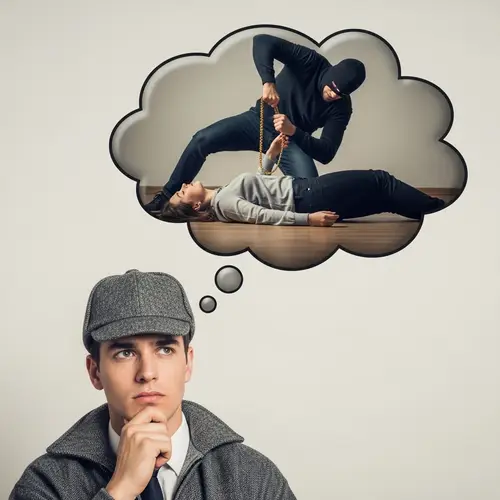 Young Detective Contemplates a Crime Scene