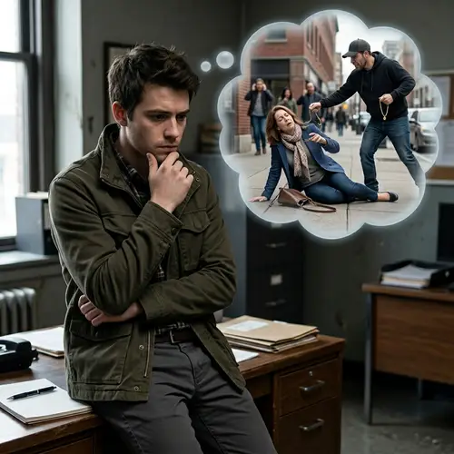 Young Detective Contemplates a Crime Scene