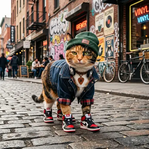 Fashionable Hipster Cat - Trendy High-Top Sneakers in Vibrant Colors