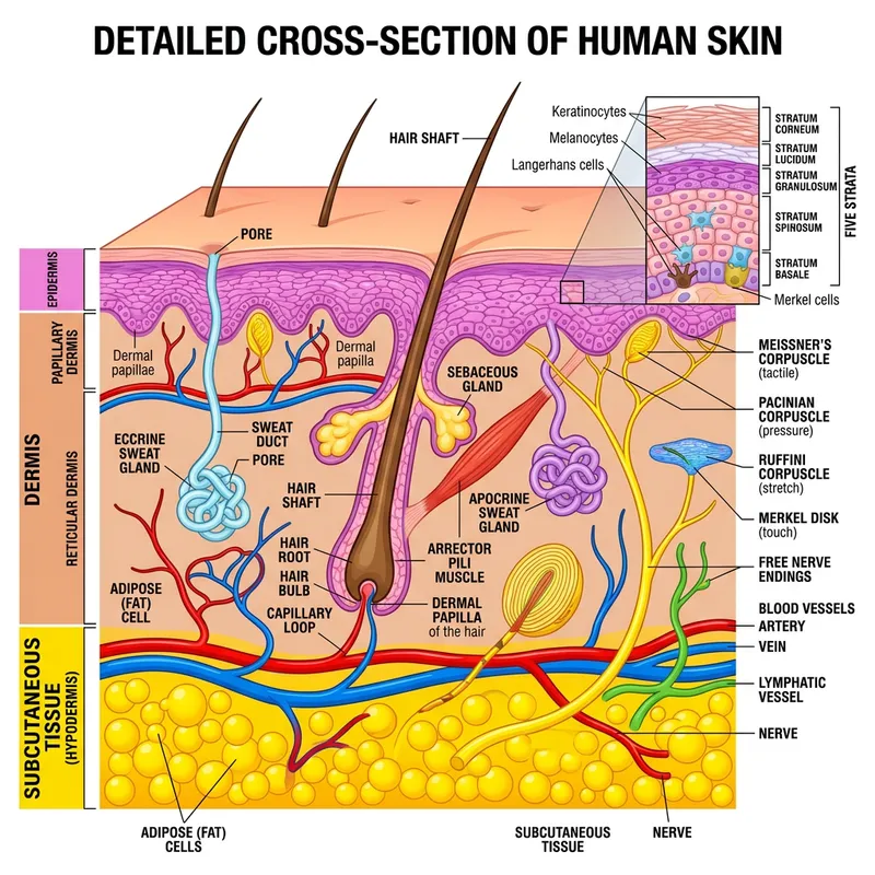 Colorful Cross-Section Illustration of Human Skin | Educational Anatomy Art