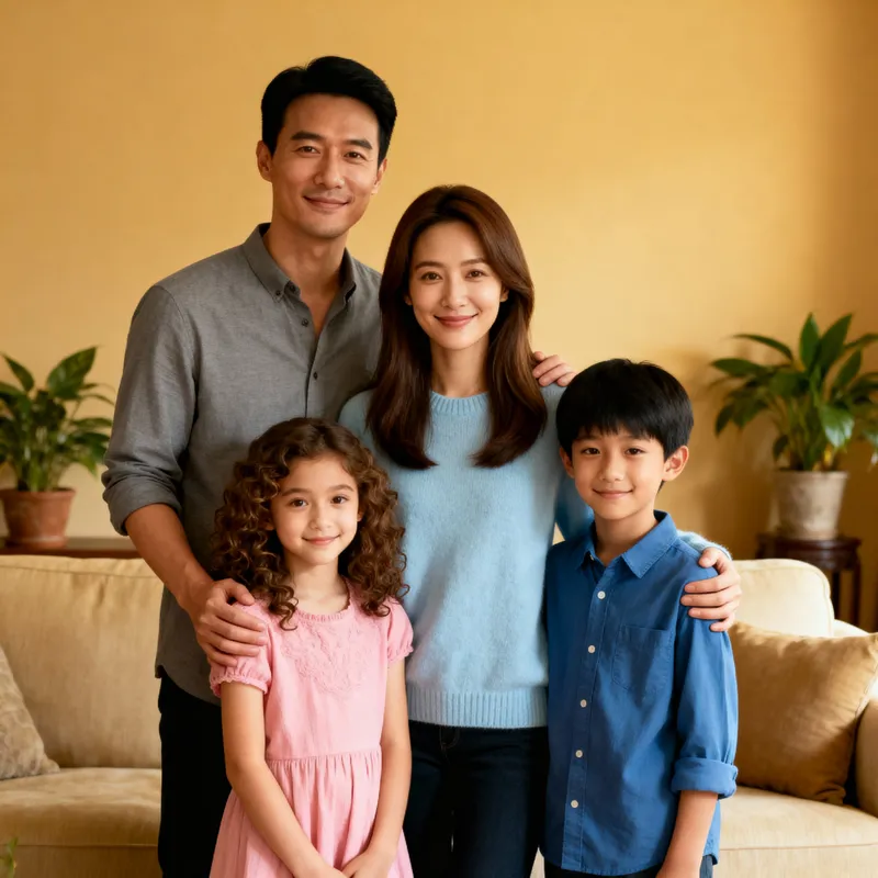 Family of 4: Loving Married Couple and Kids