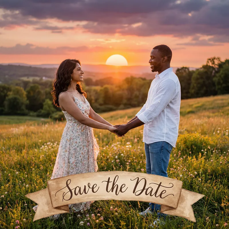 Romantic Sunset Couple Save the Date Card