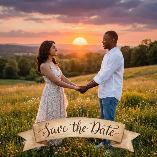 Romantic Sunset Save the Date Card Photo