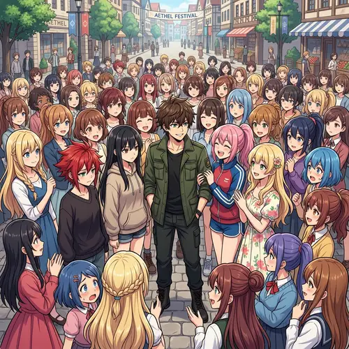 Anime-Style Young Man with Young Women Characters | Interaction Scene