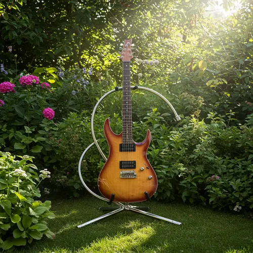 Creative Ibanez Guitar Stand in a Garden