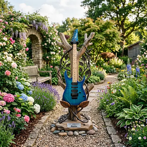 Creative Ibanez Guitar Stand in a Garden