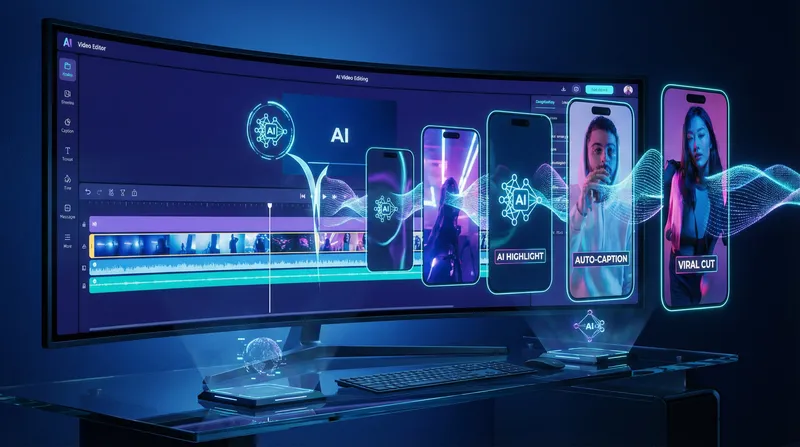 AI Video Editing Workspace: 3D Modern Design