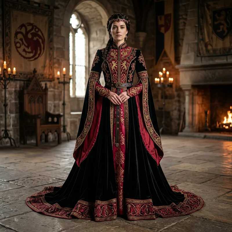 Royal Targaryen Black & Red Medieval Fantasy Maxi Dress