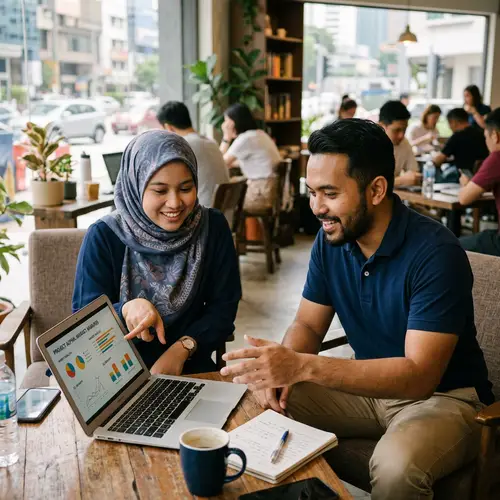 Malaysian Hijab Women & Man Discussing on Laptop