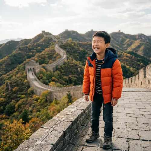 Joyful East Asian Boy at Great Wall in China | Smiling Child