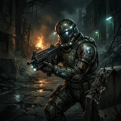 Futuristic Star Trooper Fighting for Earth in Intense Survival Battle