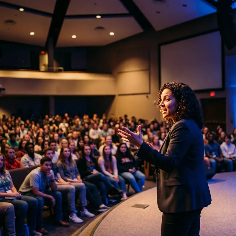 Charismatic Speaker Engaging Audience on Stage