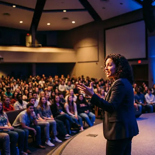 Charismatic Speaker Engaging Audience on Stage