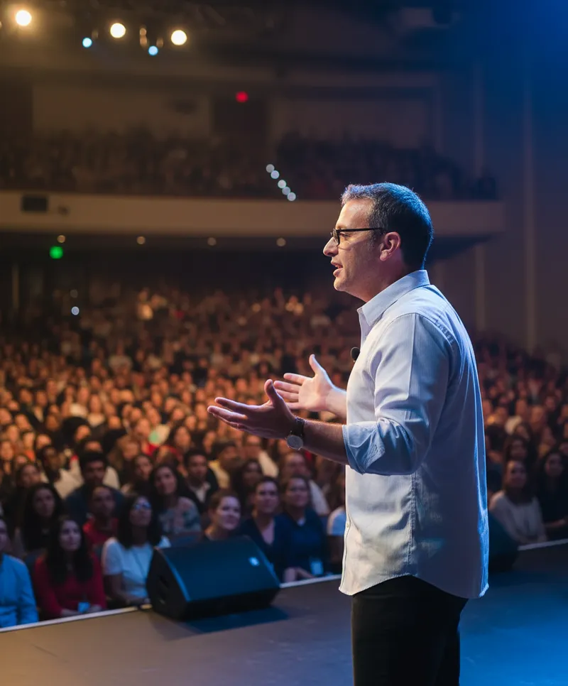 Charismatic Speaker Engaging Audience on Stage
