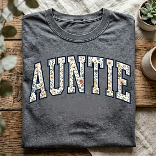Floral Auntie College Style T-Shirt Design
