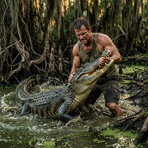 Epic Battle: Human vs Crocodile in a Swamp