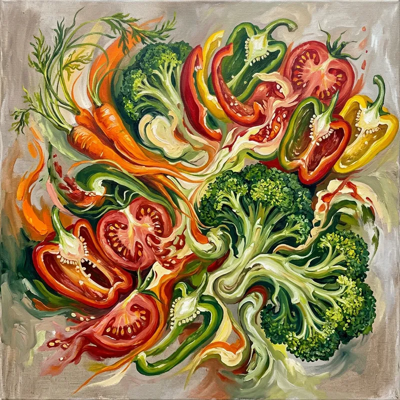 Vibrant Vegetable Abstract: Colorful Shapes of Carrots, Bell Peppers & Broccoli Vibrant Vegetable Abstract: Colorful Shapes of Carrots, Bell Peppers & Broccoli
